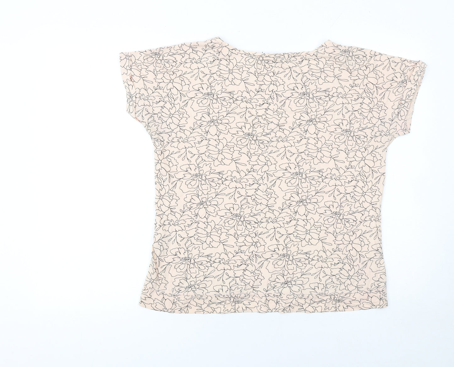 Marks and Spencer Womens Beige Floral Cotton T-Shirt Size 12