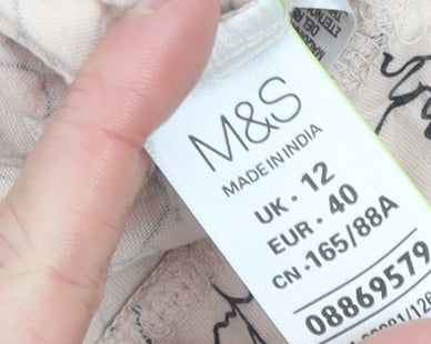 Marks and Spencer Womens Beige Floral Cotton T-Shirt Size 12