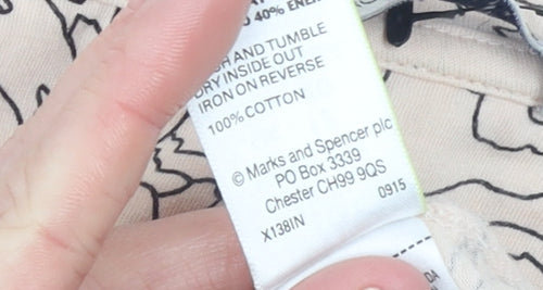 Marks and Spencer Womens Beige Floral Cotton T-Shirt Size 12