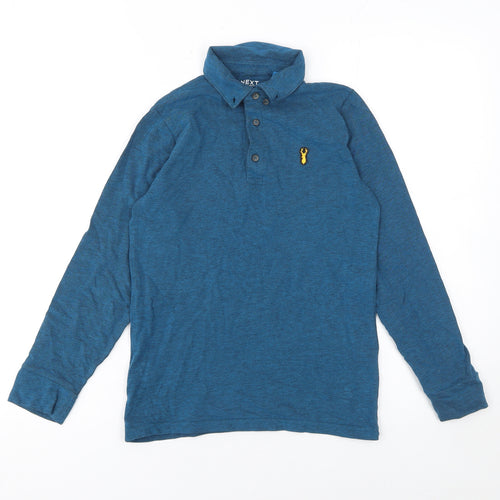 Next Boys Blue Long Sleeve Polo Shirt 10 Years Cotton Blend