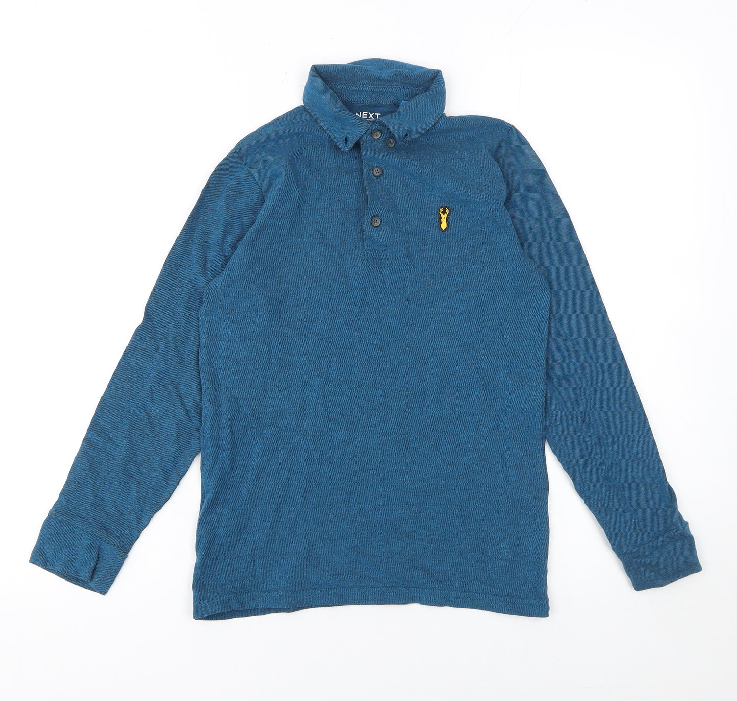 Next Boys Blue Long Sleeve Polo Shirt 10 Years Cotton Blend