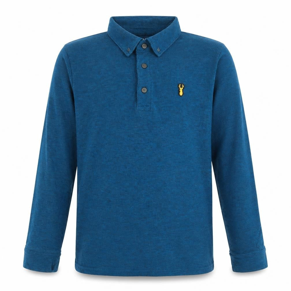 Next Boys Blue Long Sleeve Polo Shirt 10 Years Cotton Blend