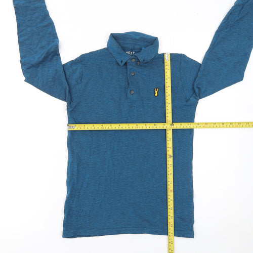 Next Boys Blue Long Sleeve Polo Shirt 10 Years Cotton Blend