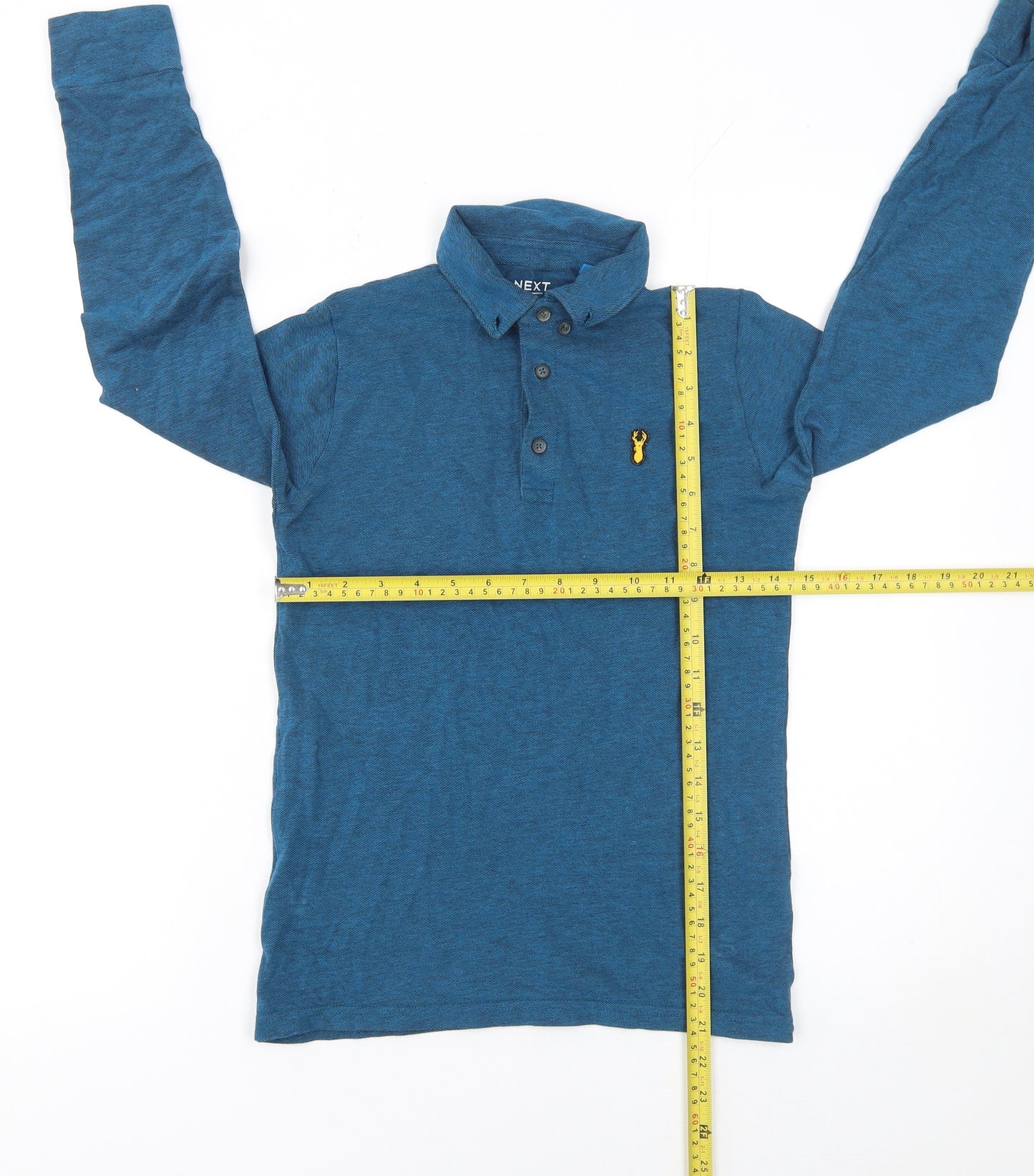 Next Boys Blue Long Sleeve Polo Shirt 10 Years Cotton Blend