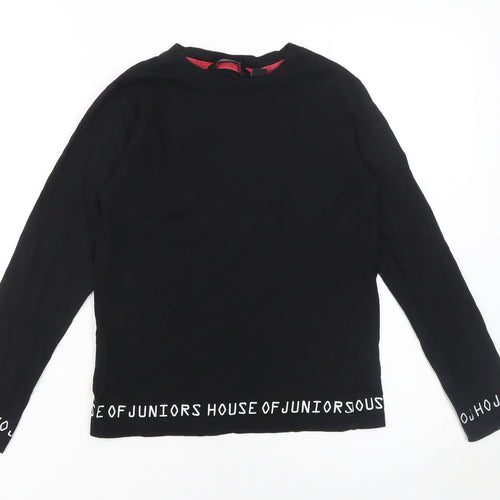 House of Juniors Girls Black Long Sleeve Logo Cotton T-Shirt 9-10 Years