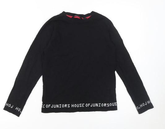 House of Juniors Girls Black Long Sleeve Logo Cotton T-Shirt 9-10 Years