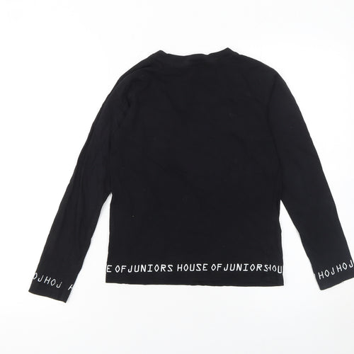 House of Juniors Girls Black Long Sleeve Logo Cotton T-Shirt 9-10 Years