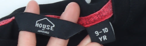 House of Juniors Girls Black Long Sleeve Logo Cotton T-Shirt 9-10 Years