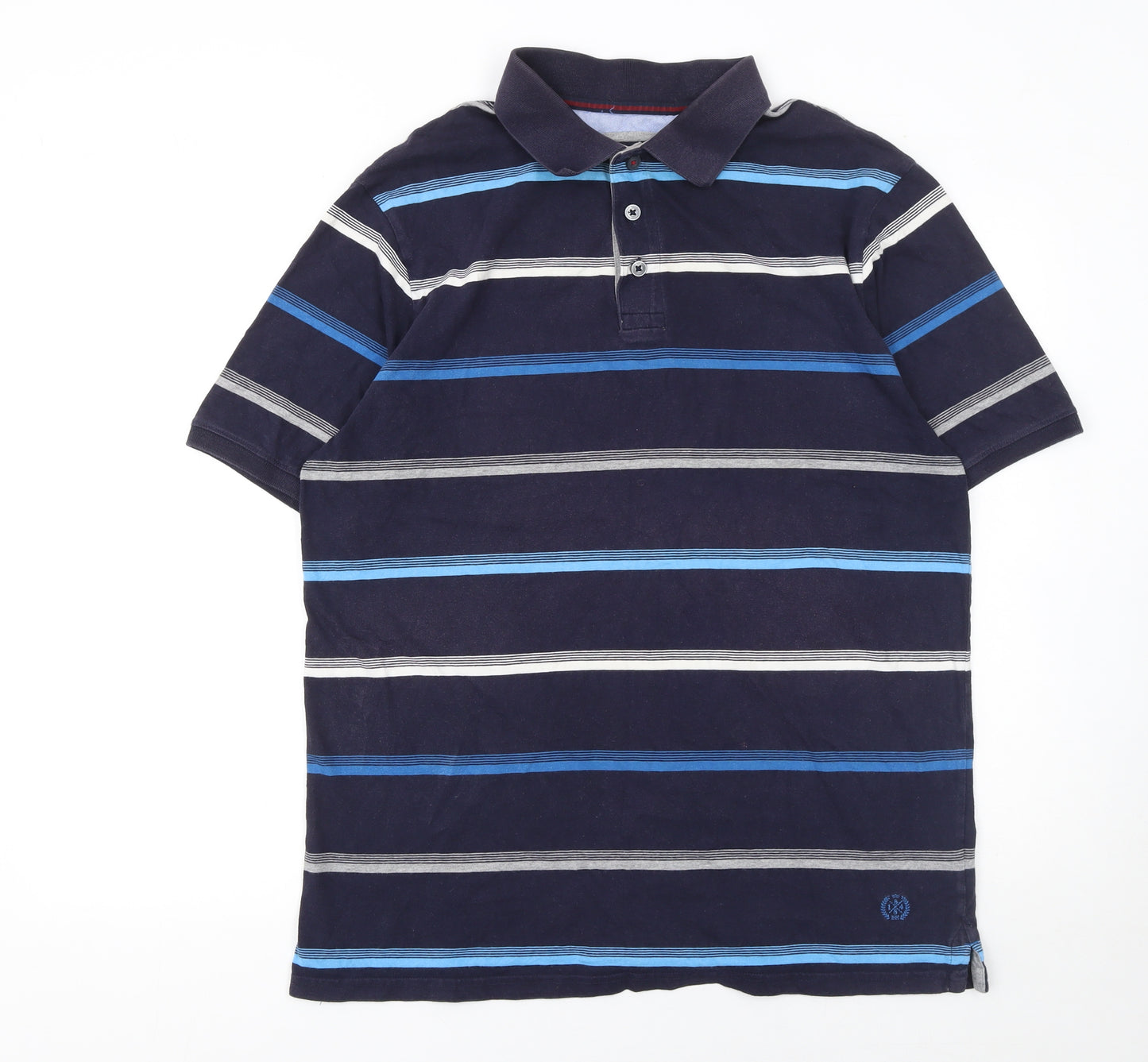 Marks and Spencer Men's Blue Striped Cotton Polo Shirt Size L