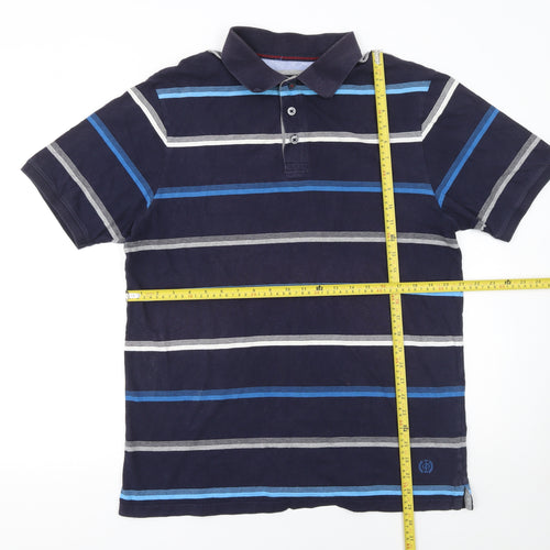 Marks and Spencer Men's Blue Striped Cotton Polo Shirt Size L