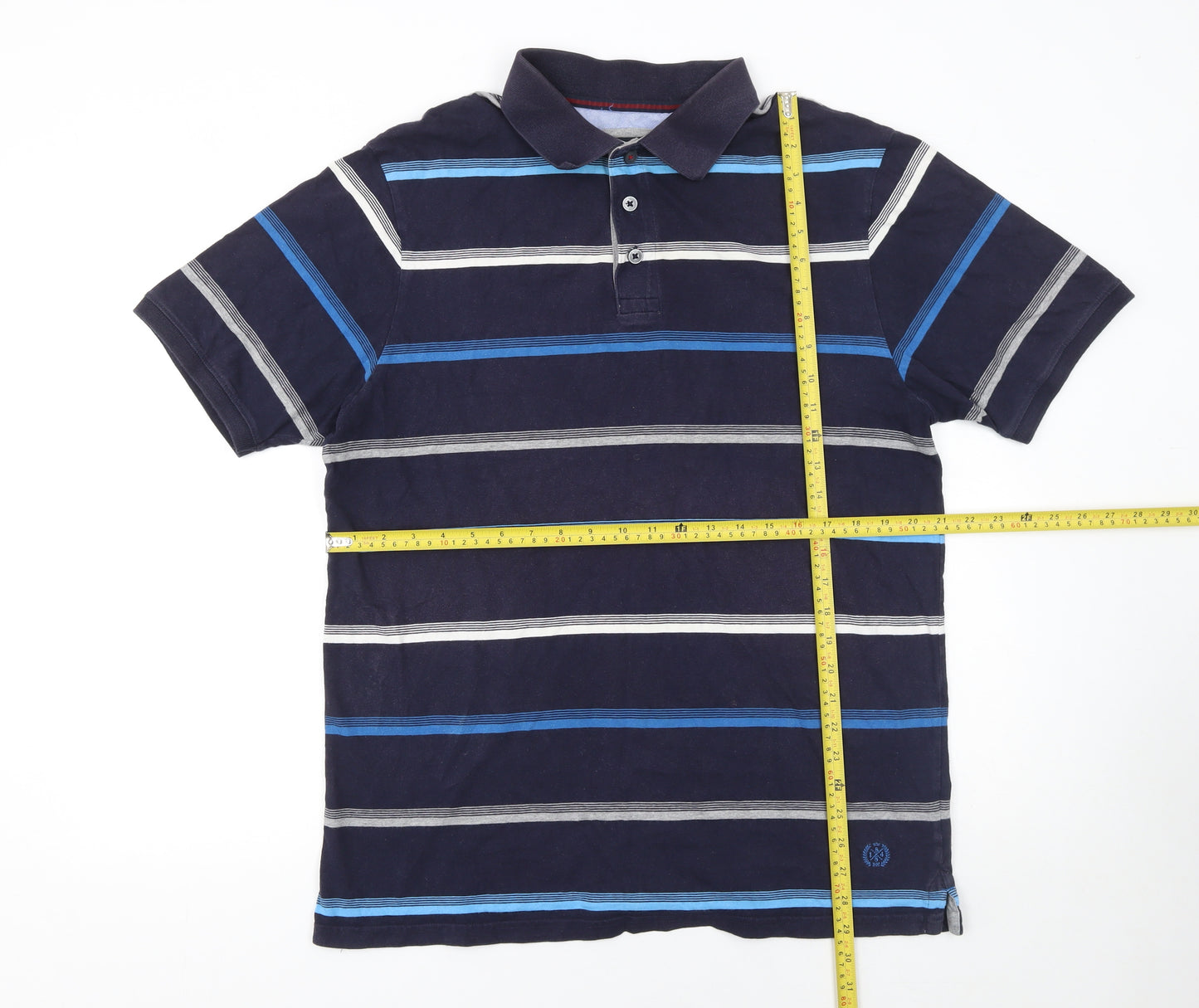 Marks and Spencer Men's Blue Striped Cotton Polo Shirt Size L