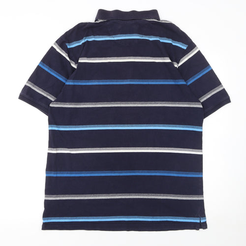 Marks and Spencer Men's Blue Striped Cotton Polo Shirt Size L