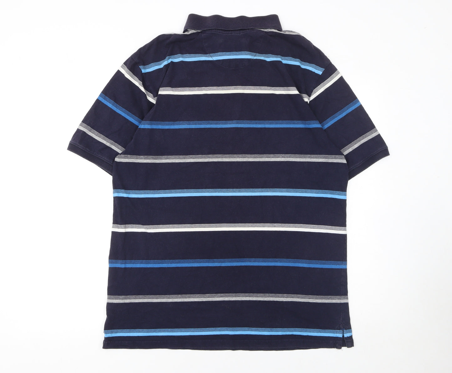 Marks and Spencer Men's Blue Striped Cotton Polo Shirt Size L