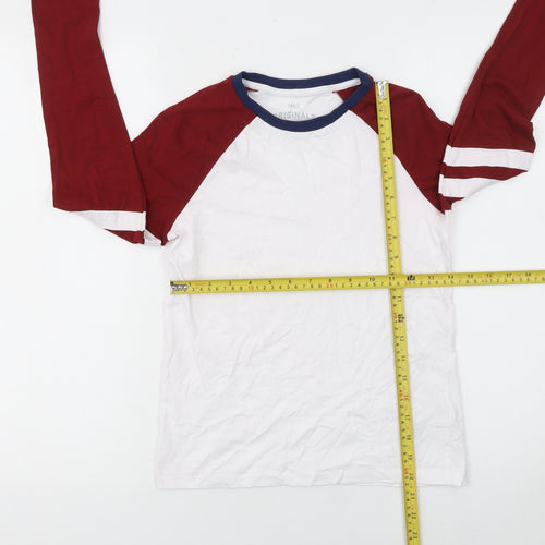 Marks and Spencer Boys White & Red Long Sleeve Ringer T-Shirt 10-11 Years