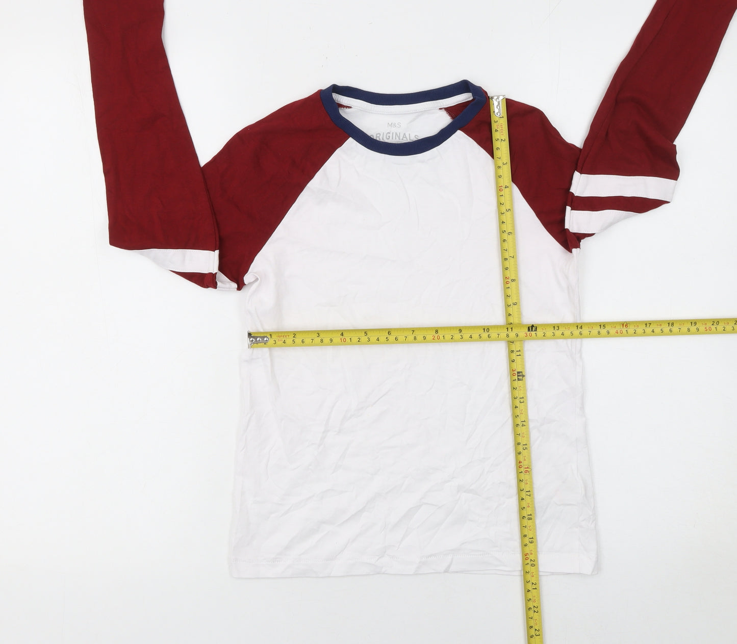 Marks and Spencer Boys White & Red Long Sleeve Ringer T-Shirt 10-11 Years