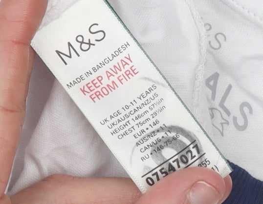 Marks and Spencer Boys White & Red Long Sleeve Ringer T-Shirt 10-11 Years