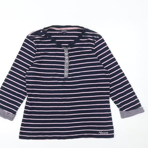 Maine New England Women's Blue Striped Long Sleeve Henley T-Shirt Size 16
