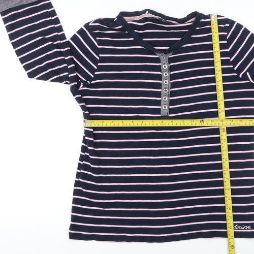 Maine New England Women's Blue Striped Long Sleeve Henley T-Shirt Size 16