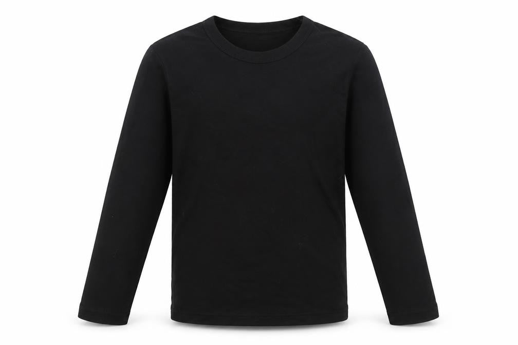 Front view of Peter Storm boys’ black long sleeve basic crew neck t-shirt 11-12 years