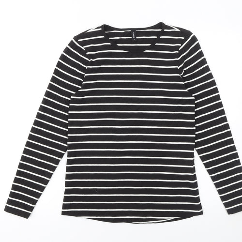 Jensen Women’s Black Striped Long Sleeve Jersey Cotton T-Shirt Size S