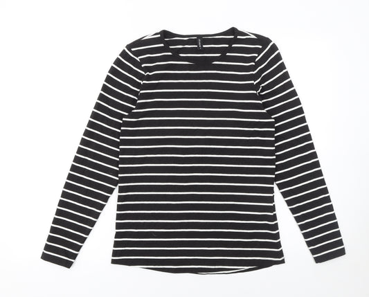 Jensen Women’s Black Striped Long Sleeve Jersey Cotton T-Shirt Size S