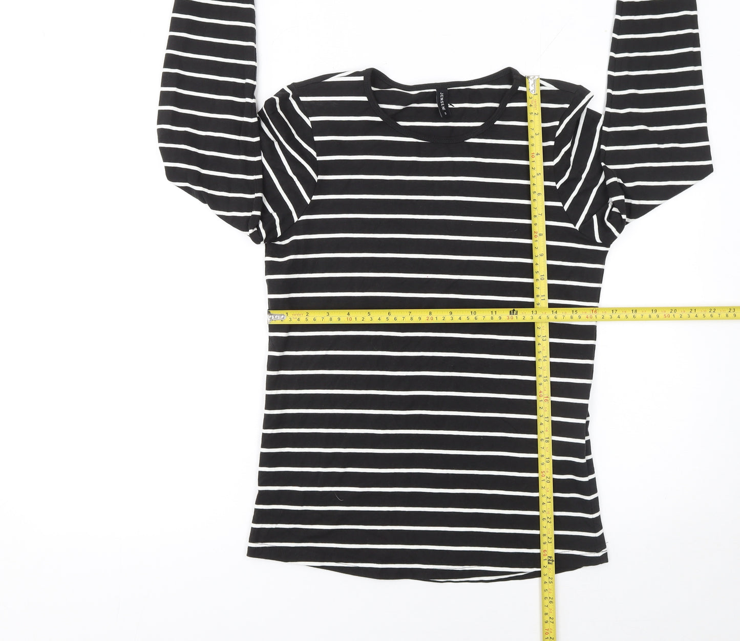 Jensen Women’s Black Striped Long Sleeve Jersey Cotton T-Shirt Size S