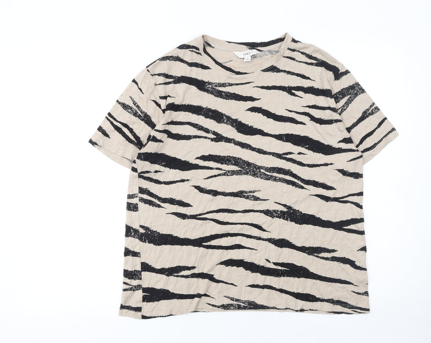 Marks and Spencer Women’s Beige Animal Print Cotton T-Shirt Size 14
