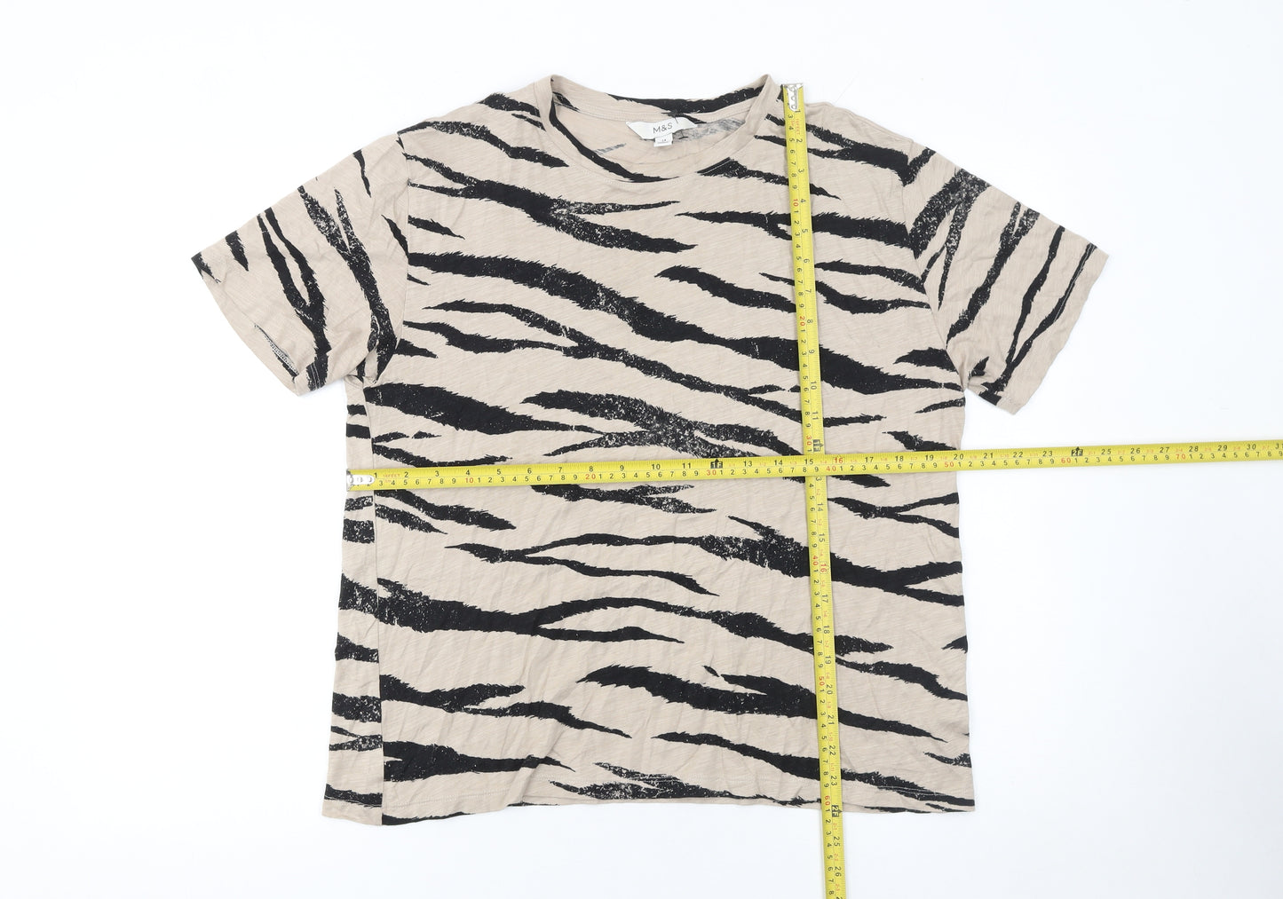 Marks and Spencer Women’s Beige Animal Print Cotton T-Shirt Size 14