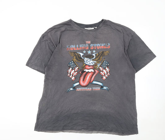Next Men’s Grey Rolling Stones Band Graphic T-Shirt Size L Retro Rock