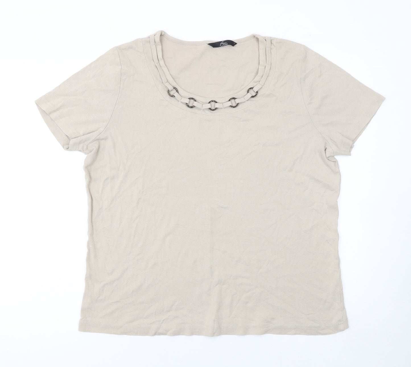Bm Casual Womens Beige L Basic Short Sleeve Cotton T-Shirt