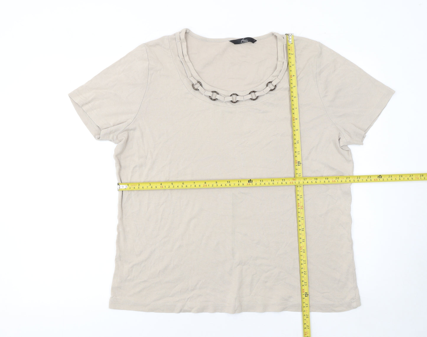 Bm Casual Womens Beige L Basic Short Sleeve Cotton T-Shirt