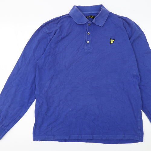 Lyle & Scott Men's Blue Long Sleeve Polo Shirt Size L Cotton