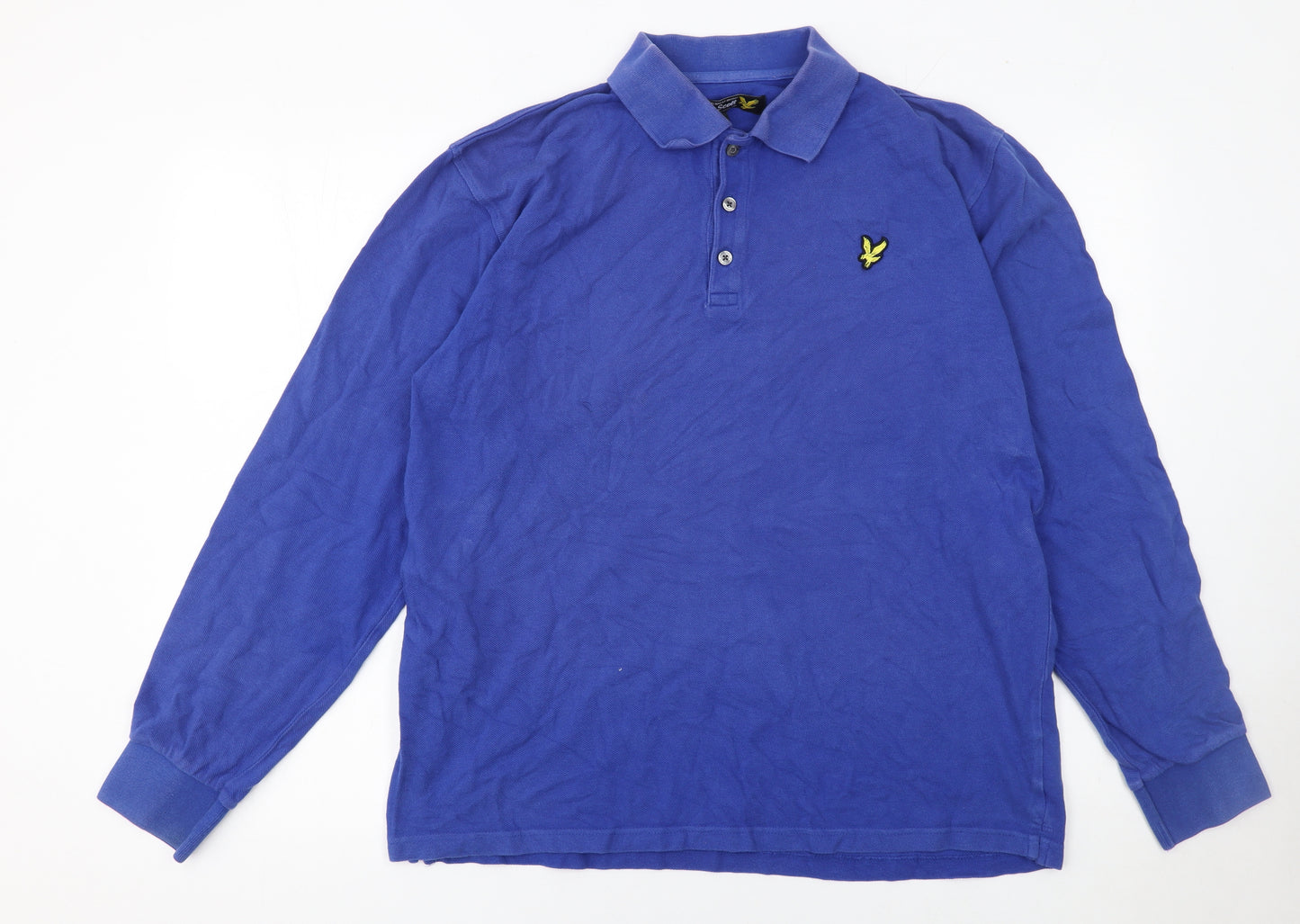 Lyle & Scott Men's Blue Long Sleeve Polo Shirt Size L Cotton