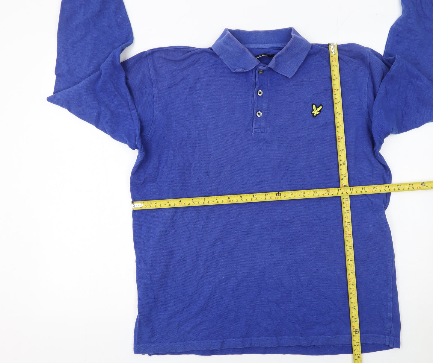 Lyle & Scott Men's Blue Long Sleeve Polo Shirt Size L Cotton