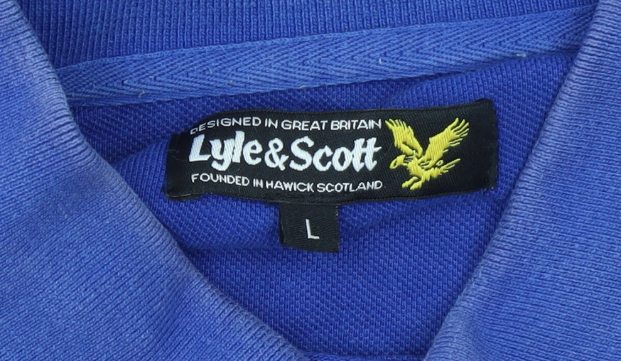 Lyle & Scott Men's Blue Long Sleeve Polo Shirt Size L Cotton