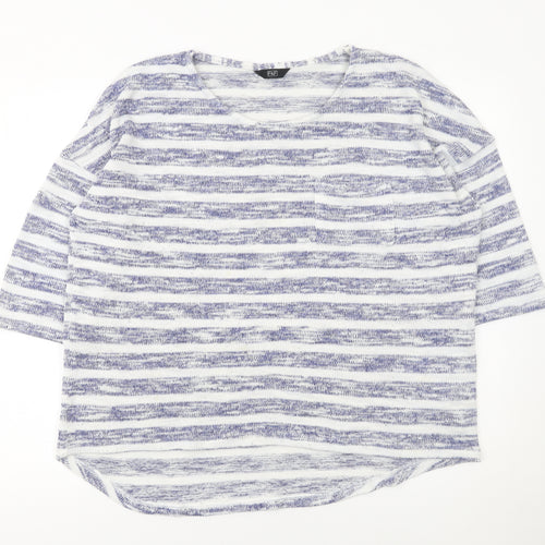 F&F Women's Blue Striped 3/4 Sleeve Pullover Jumper Size 18