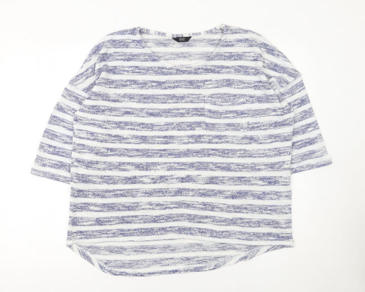 F&F Women's Blue Striped 3/4 Sleeve Pullover Jumper Size 18