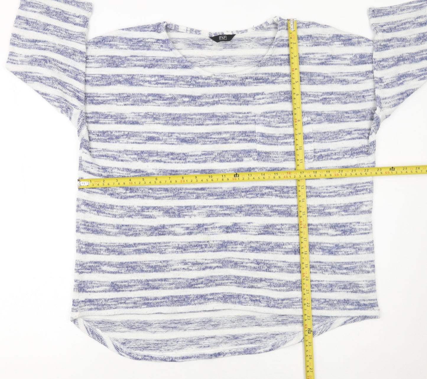F&F Women's Blue Striped 3/4 Sleeve Pullover Jumper Size 18