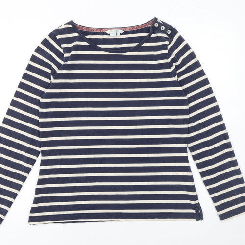 Boden Women's Blue Striped Cotton Long Sleeve Boat Neck Top Size 12