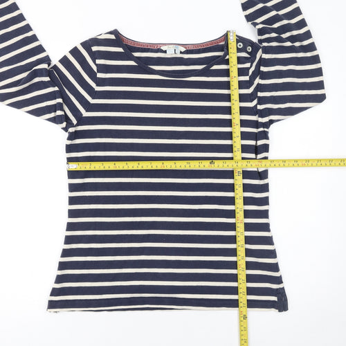 Boden Women's Blue Striped Cotton Long Sleeve Boat Neck Top Size 12