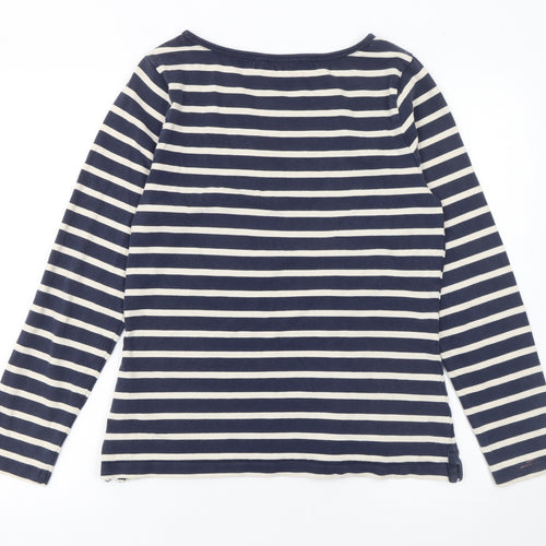 Boden Women's Blue Striped Cotton Long Sleeve Boat Neck Top Size 12