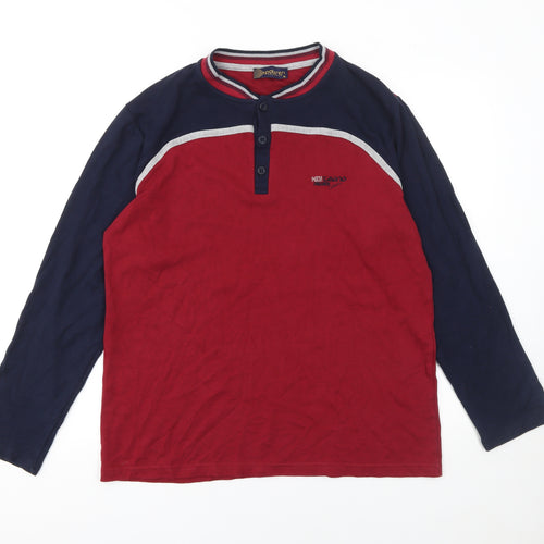 Poleren Men Red Henley Cotton Long Sleeve Sweatshirt M