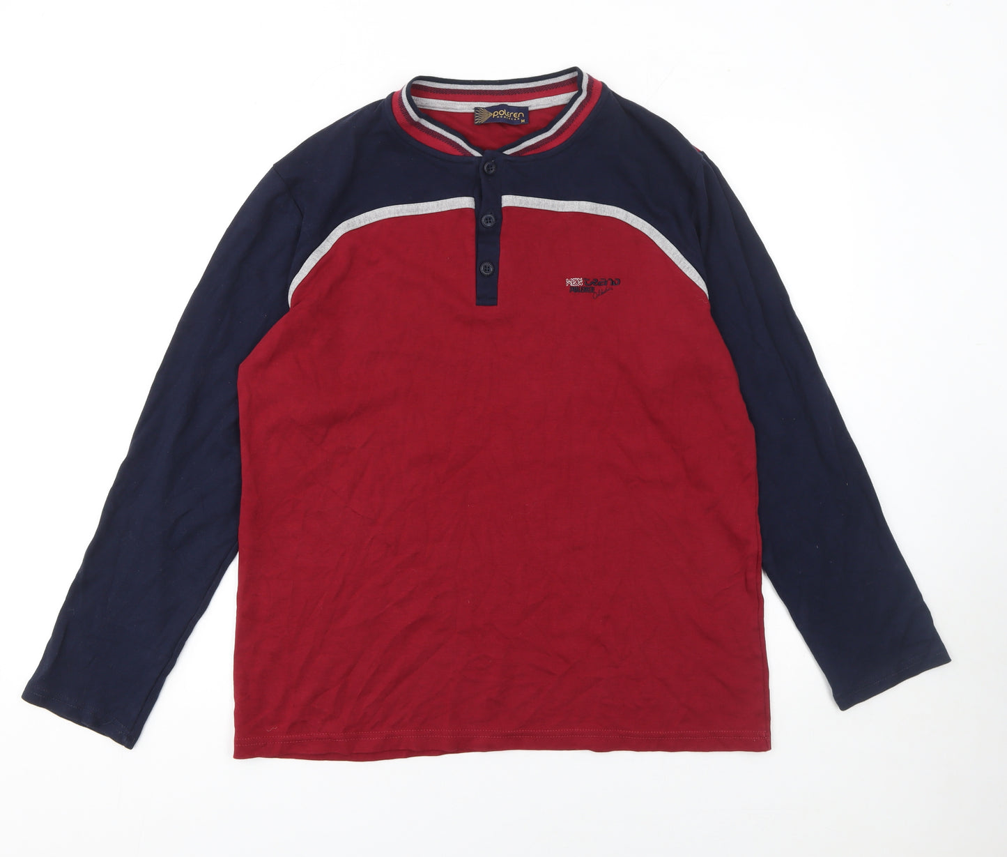 Poleren Men Red Henley Cotton Long Sleeve Sweatshirt M