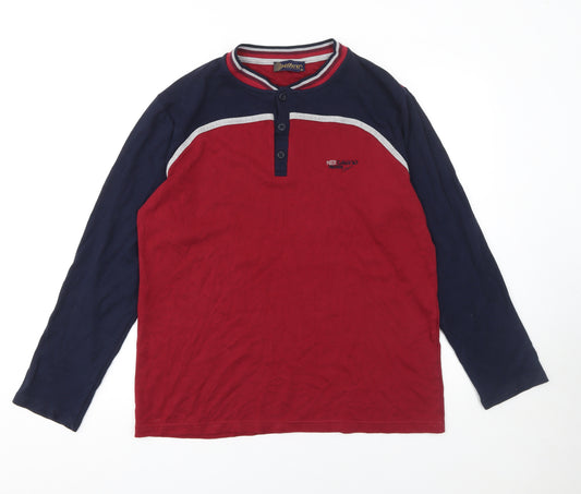 Poleren Men Red Henley Cotton Long Sleeve Sweatshirt M