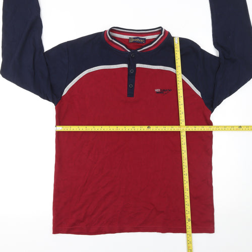 Poleren Men Red Henley Cotton Long Sleeve Sweatshirt M