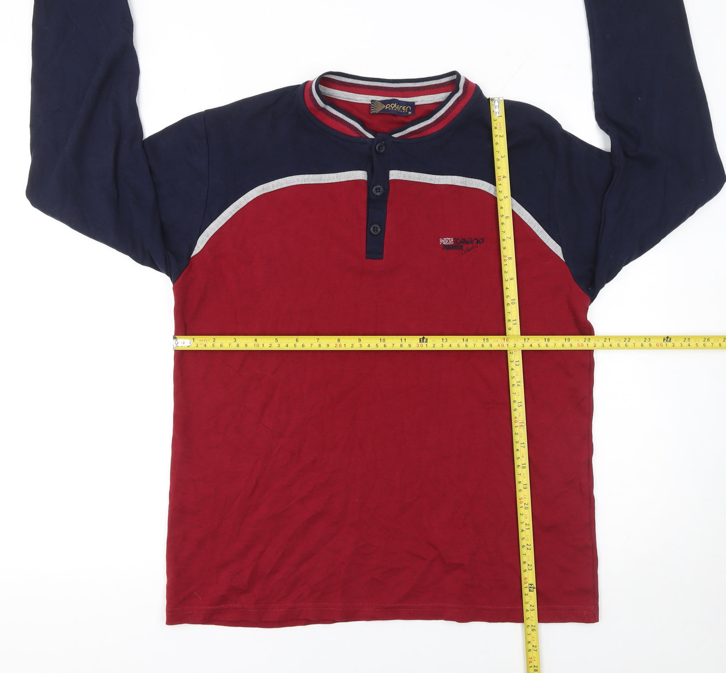 Poleren Men Red Henley Cotton Long Sleeve Sweatshirt M