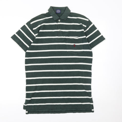 Ralph Lauren Men's Green Striped Cotton Polo Shirt Size L