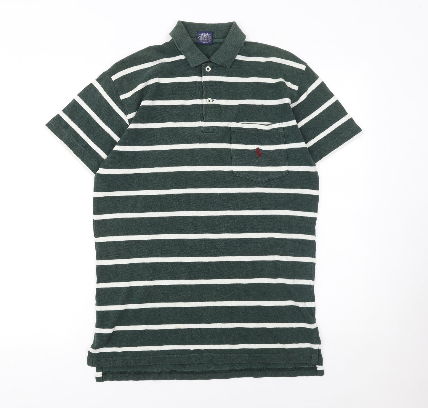 Ralph Lauren Men's Green Striped Cotton Polo Shirt Size L