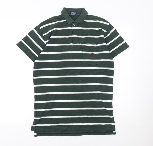 Ralph Lauren Men's Green Striped Cotton Polo Shirt Size L