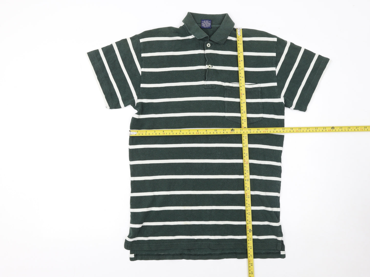 Ralph Lauren Men's Green Striped Cotton Polo Shirt Size L